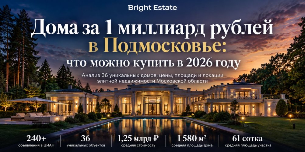 Дома за 1 миллиард рублей в Подмосковье: что можно купить в 2026 году. Блог агентства недвижимости Bright Estate
