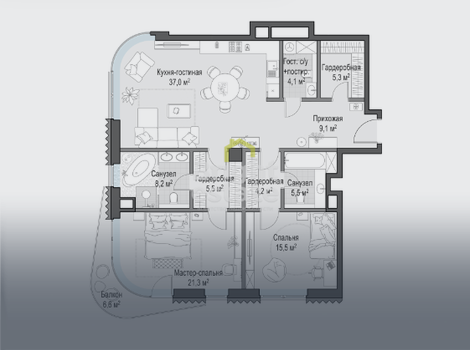 Купить 2-уровневый пентхаус с камином в Доме Лаврушинский. ID 14096