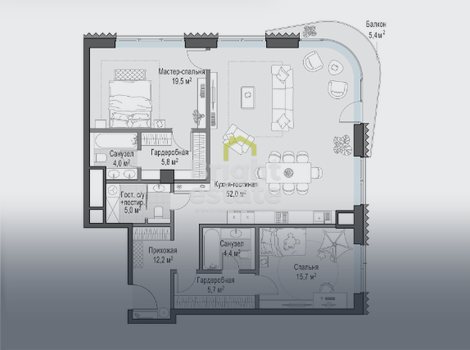 Квартира с видами на Кремль в ЖК Дом Лаврушинский. ID 14100