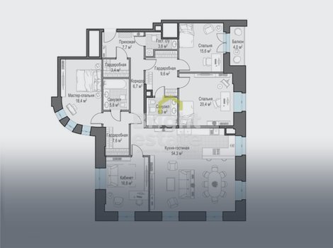 Видовая квартира с камином без отделки в клубном доме Фон Дессин. ID 14437
