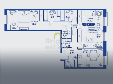 Продажа 3-комнатной квартиры 89,43 кв.м. в современном жилом комплексе iLove. ID 15833