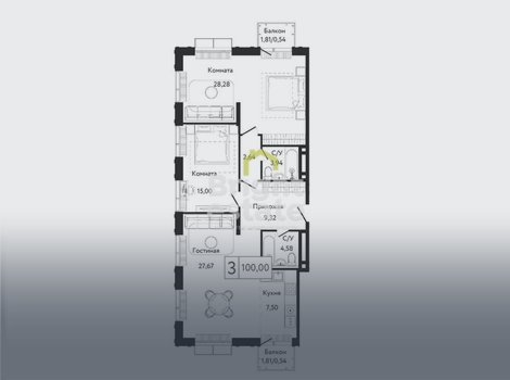 Купить 3-комнатную квартиру с 2 балконами в ЖК Dream Towers. ID 18731