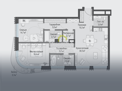Купить квартиру со свободной планировкой в ЖК Дом Лаврушинский. ID 19017