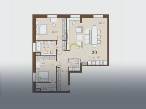 Купить 3-комнатную квартиру 135,3 кв.м. в ЖК Золотой. ID 19926