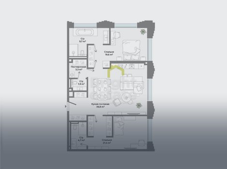 Купить апартамент с 2 спальнями под ключ в апарт-комплексе Cult. ID 19972