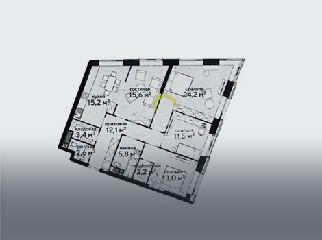 Купить 3-комнатную квартиру без отделки в ЖК Wellton Towers. ID 20863
