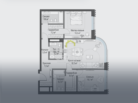 Купить 3-комнатную квартиру с видом на Кремль в доме Лаврушинский. ID 21111