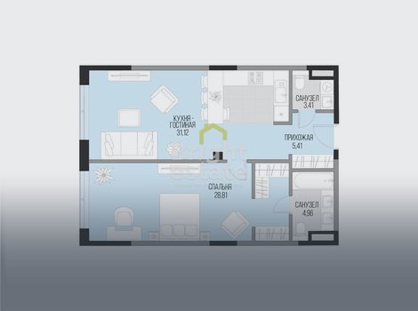 Продажа квартиры с 1 спальней в жилом комплексе Садовническая 69. ID 21839