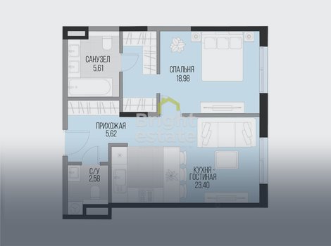 Продажа квартиры с 1 спальней без отделки в ЖК Садовническая 69. ID 21842