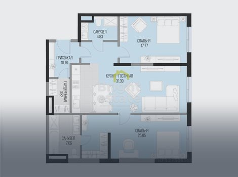 Продажа квартиры с 2 спальнями в жилом комплексе Садовническая 69. ID 21846