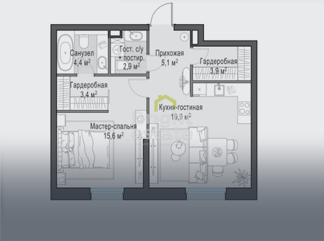 Купить квартиру с 2 спальнями в ЖК Foriver. ID 21900