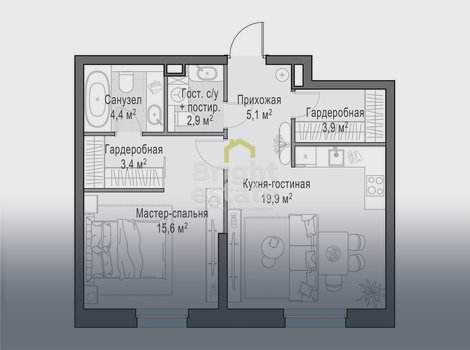 Купить 2-комнатную квартиру без отделки в жилом комплексе Foriver. ID 21901