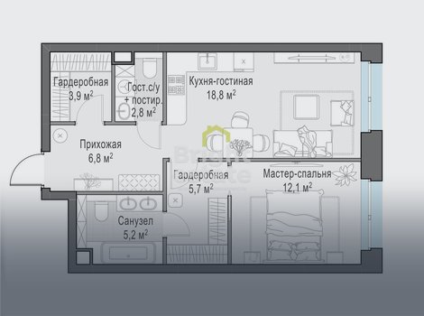 Купить квартиру с мастер-спальней в жилом комплексе Injoy. ID 21902