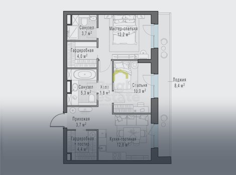 Купить 3-комнатную квартиру с лоджией в ЖК Foriver. ID 21909