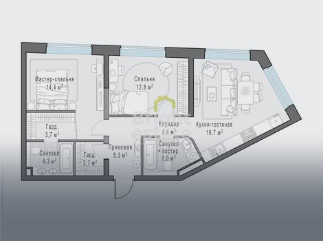 Купить 3-комнатную квартиру в ЖК Foriver. ID 21912