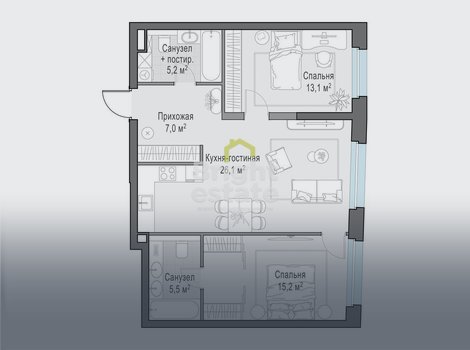 Купить квартиру с 2 спальнями без отделки в ЖК Foriver. ID 21913