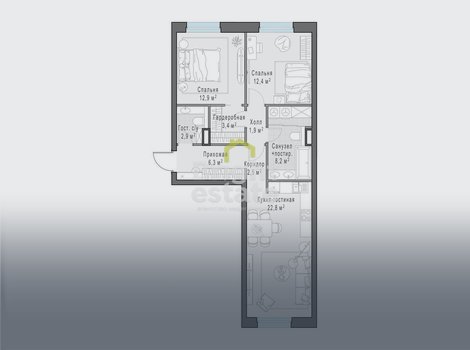 Купить 2-комнатную квартиру в ЖК Foriver. ID 21914