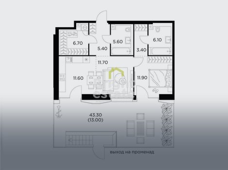Купить квартира без отделки с одной спальней в жилом комплексе Injoy. ID 21934