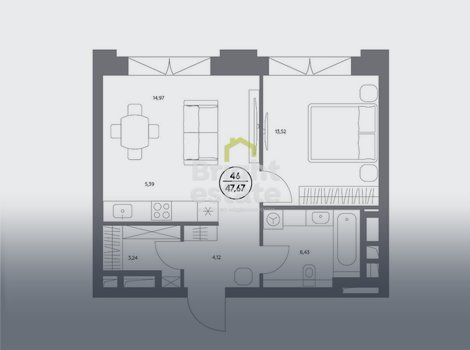Квартира 47 кв.м. в жилом комплексе КОСМО 4/22. ID 22018