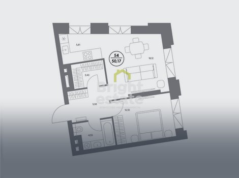 Квартира 50 кв.м. в жилом комплексе КОСМО 4/22. ID 22020