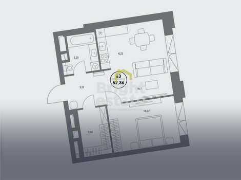 Продажа двухкомнатной квартиры 52 кв.м. в ЖК КОСМО 4/22. ID 22021