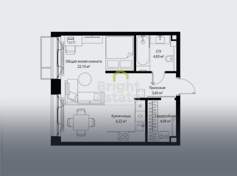 Купить 1-комнатную квартиру без отделки в жилом комплексе премиум-класса МЫС. ID 22279