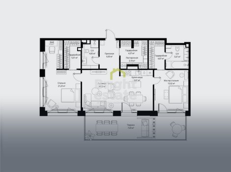 Купить 3-комнатную квартиру без отделки в жилом комплексе премиум-класса МЫС. ID 22283