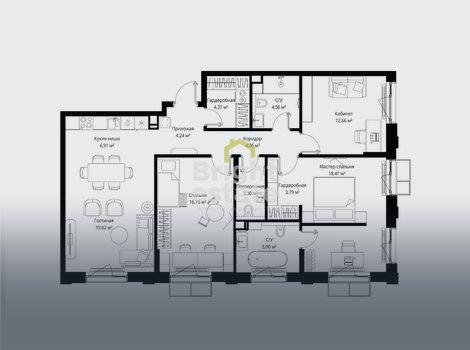 Купить 4-комнатную квартиру без отделки в жилом комплексе МЫС. ID 22290