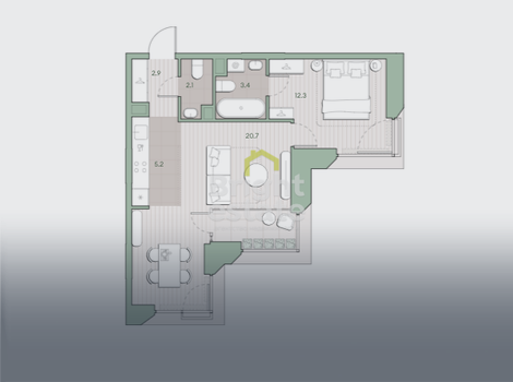 Продажа 1-комнатной квартиры без отделки в жилом комплексе Среда на Лобачевского, ЗАО. ID 23404