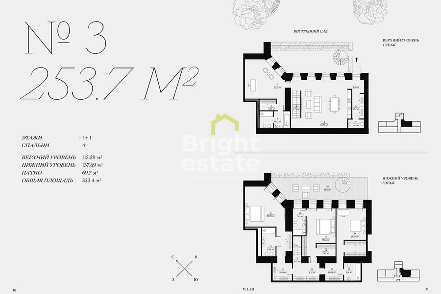 Дом с Атлантами - продажа двухуровневого таунхауса 227,4 кв.м. с ремонтом под ключ. ID 10166