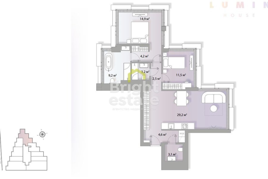 Купить апартаменты 82,4 кв.м. с готовой отделкой в Lumin House. ID 13282