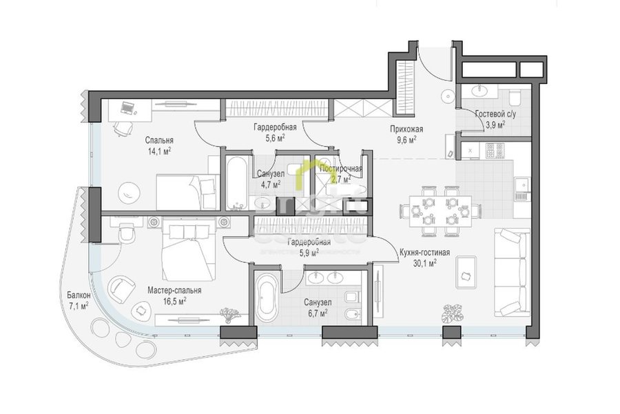 Продажа 3-комнатной квартиры с балконом в доме с видом на Кремль «Лаврушинский». ID 14093