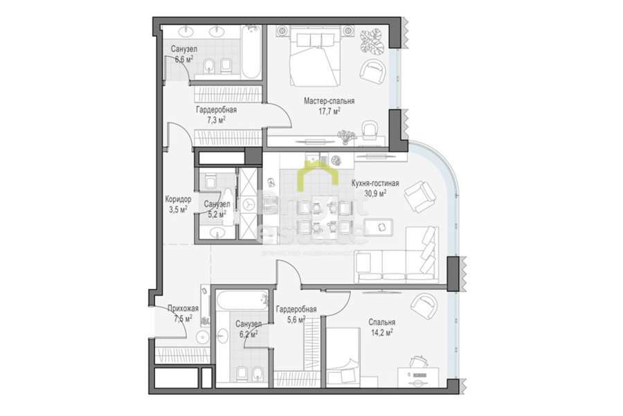 Купить квартиру 104,6 кв.м. в доме с видом на Кремль «Лаврушинский». ID 14094