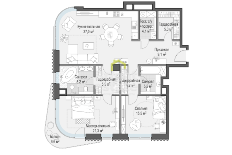 Купить 2-уровневый пентхаус с камином в Доме Лаврушинский. ID 14096