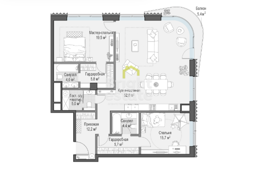 Квартира с видами на Кремль в ЖК Дом Лаврушинский. ID 14100