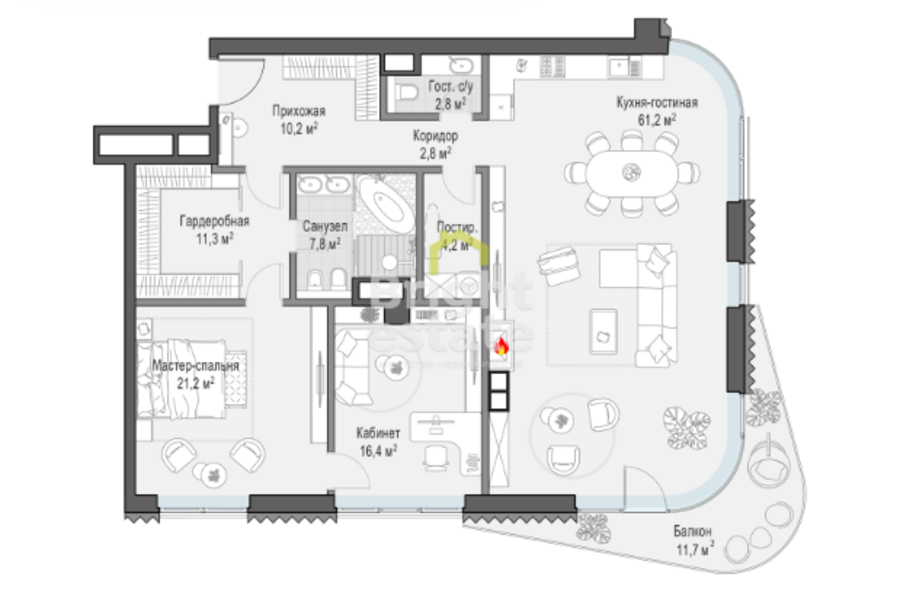 Продажа квартиры с камином в ЦАО — ЖК Дом Лаврушинский. ID 14101