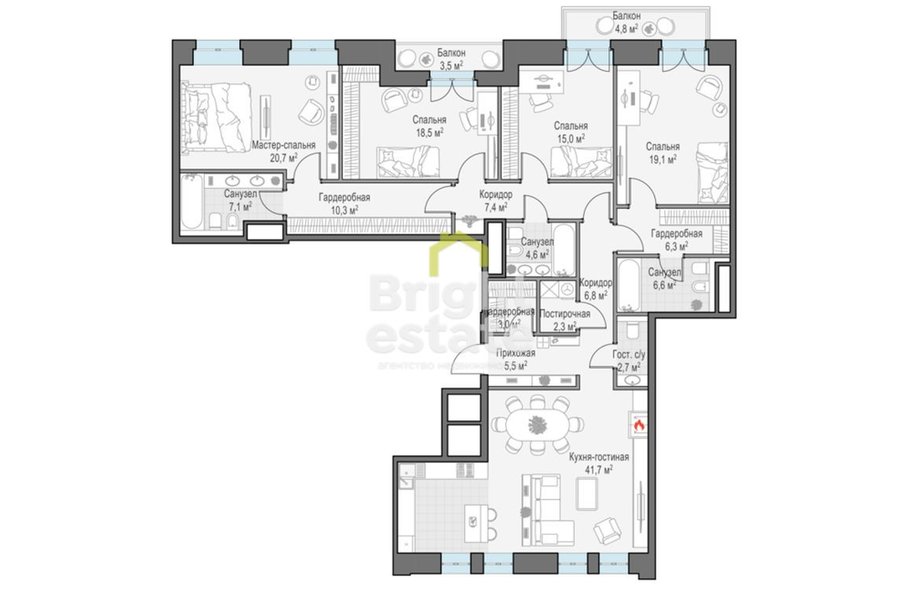 Купить квартиру 180,7 кв.м. с камином в клубном доме Фон Дессин. ID 14427