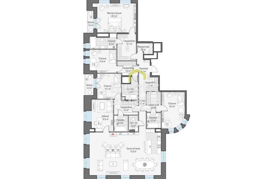 Продажа квартиры с камином в клубном доме Фон Дессин. ID 14434