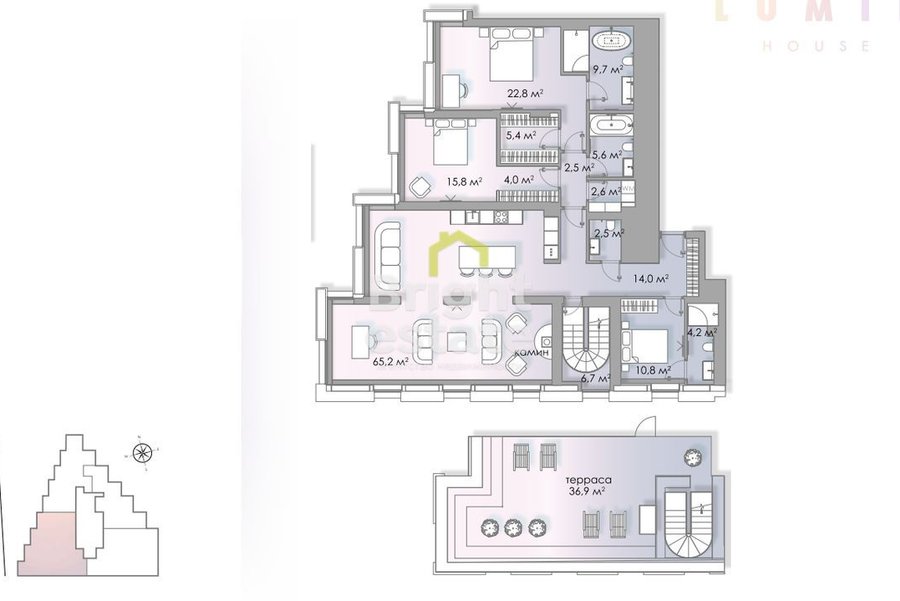 Купить пентхаус с камином в клубном доме Lumin House. ID 14484