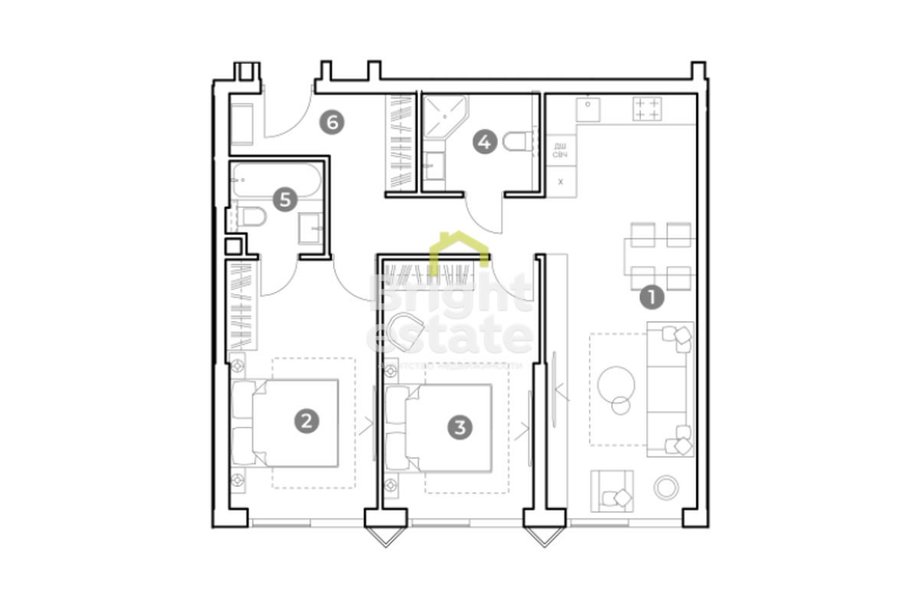 Трехкомнатные апартаменты 70,7 кв.м. в Nametkin Tower. ID 15396