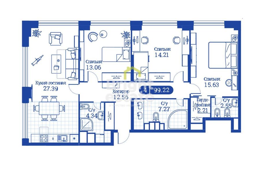 Купить 4-комнатную квартиру 99,22 кв.м. в жилом комплексе iLove. ID 15818