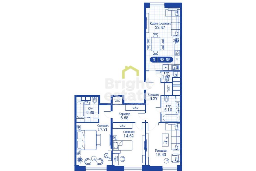 Продажа 3-комнатной квартиры 98,54 кв.м. в жилом комплексе iLove. ID 15828