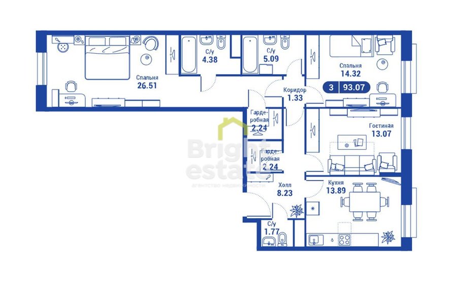 Продажа 3-комнатной квартиры 89,43 кв.м. в современном жилом комплексе iLove. ID 15833