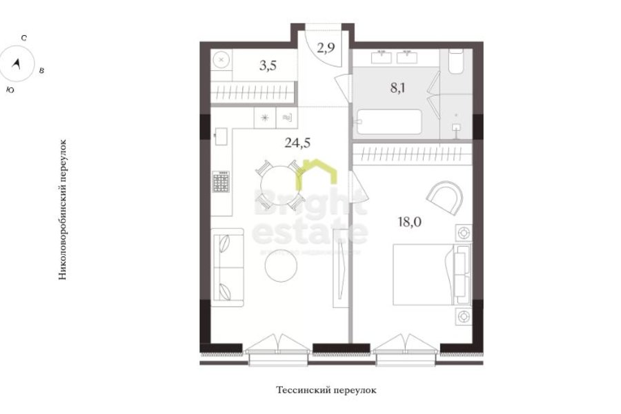 Купить 1-комнатную квартиру без отделки в ЖК Тессинский 1. ID 15976