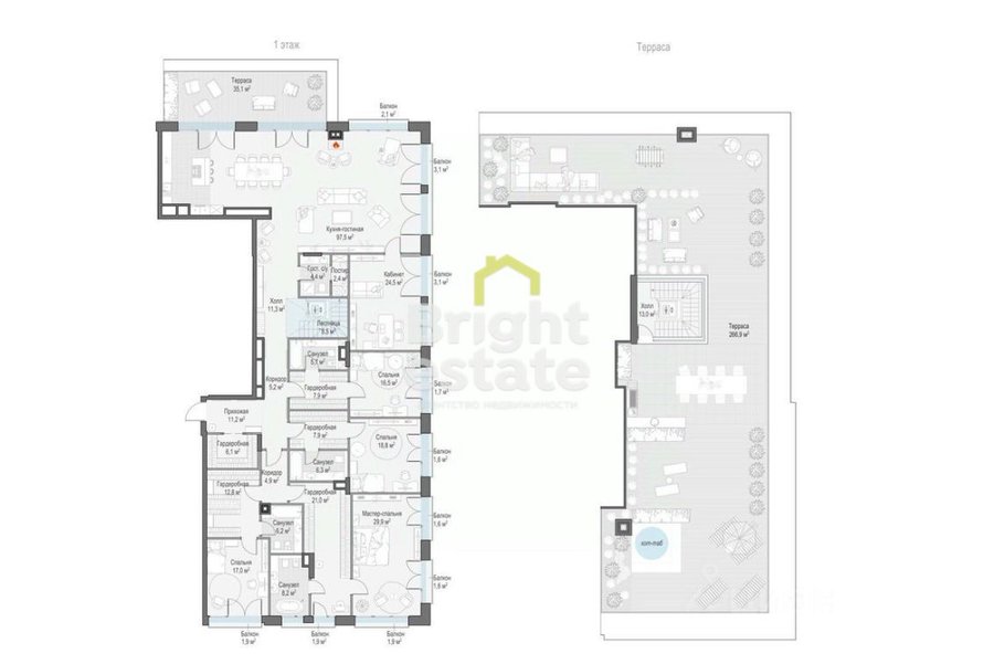 Купить пентхаус с террасой в клубном доме Обыденский №1. ID 18599