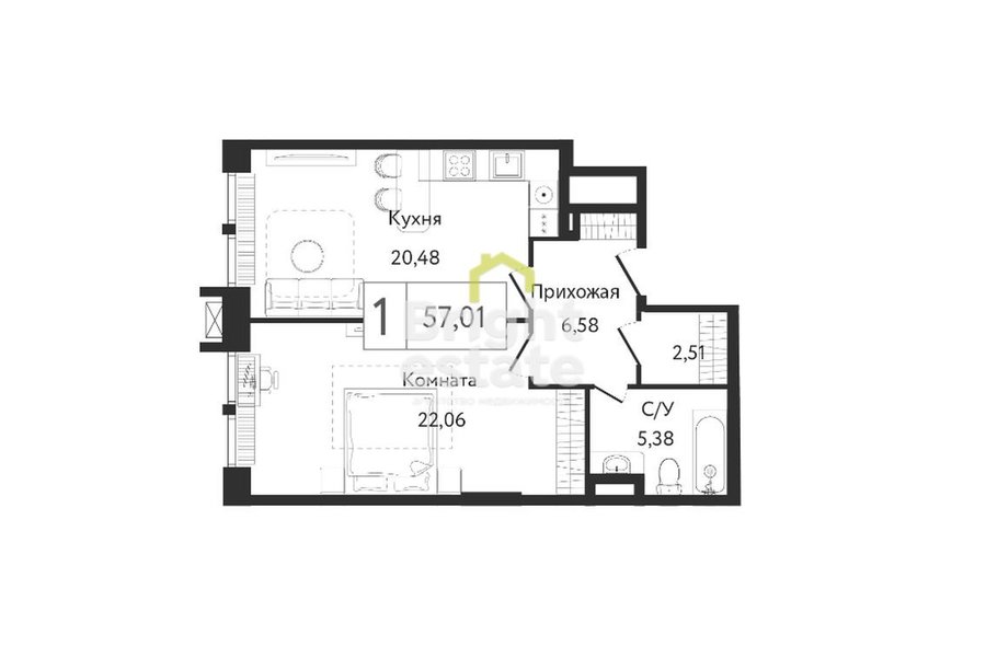 Купить квартиру площадью 57,01 кв.м. в ЖК Dream Towers. ID 18711