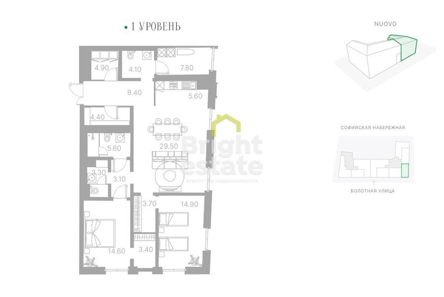 Купить 3-комнатную квартиру в клубном доме DUO на Софийской набережной. ID 19009