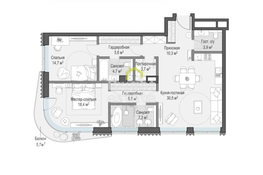 Купить квартиру со свободной планировкой в ЖК Дом Лаврушинский. ID 19017