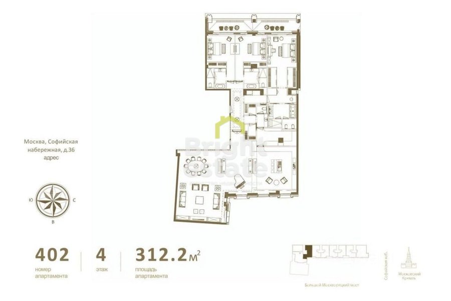 Купить 5-комнатные апартаменты без отделки в ЖК Резиденция 1864. ID 19813