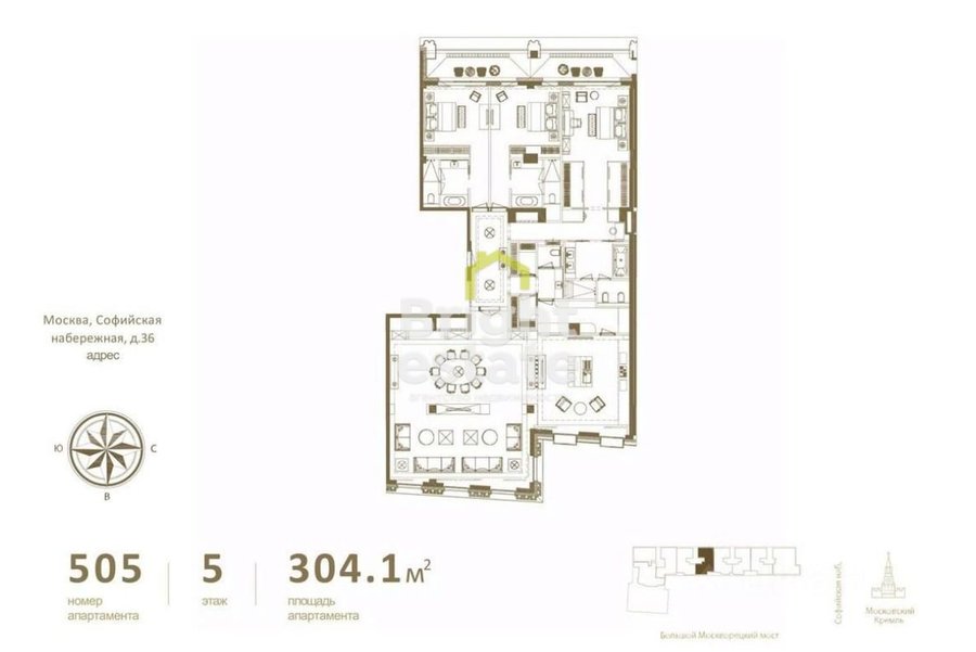 Купить 5-комнатные апартаменты под отделку в ЖК Резиденция 1864. ID 19814